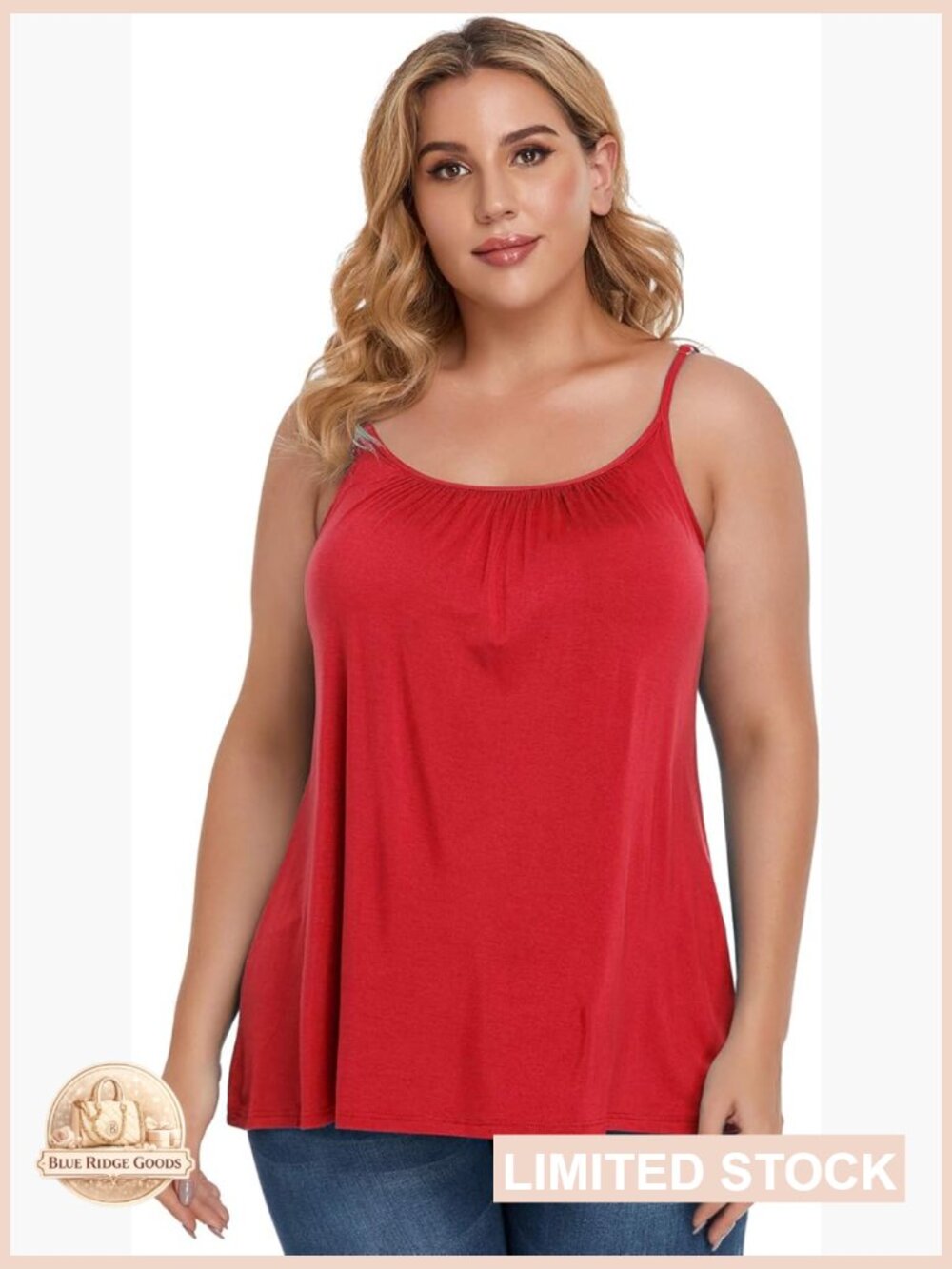 Flowy Pleated Tank Top with Built in Bra Plus Size Adjustable Strap Cami